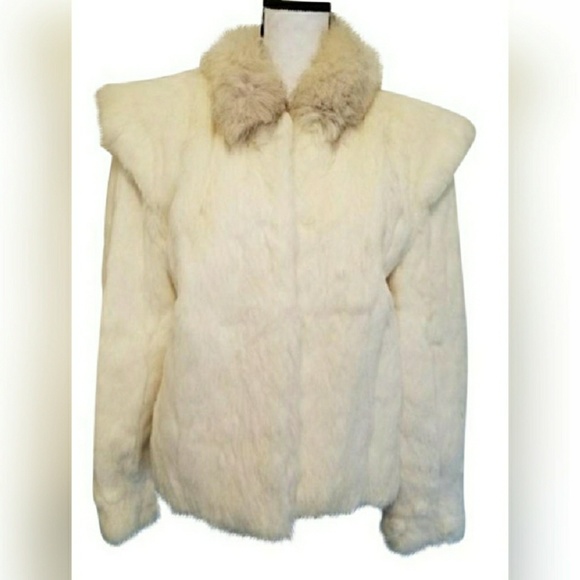 unbranded Jackets & Blazers - Rabbit Fur White Coat Shoulder Pads Glam Size S